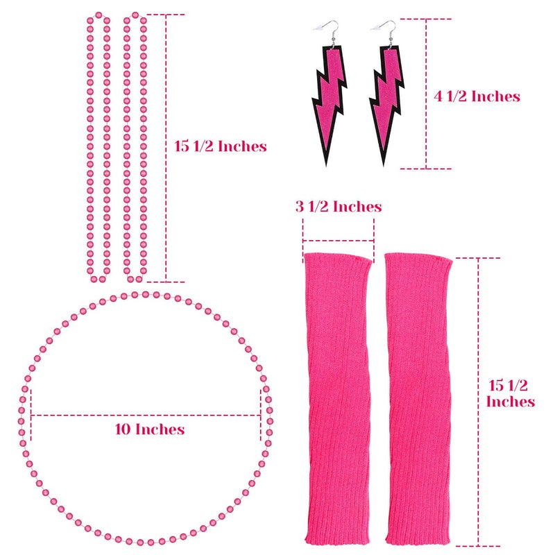 PAXCOO Women's 80s Outfit Costume Accessories Set Neon Headband Earrings Fishnet Gloves Leg Warmers Necklace Bracelet - Image 4